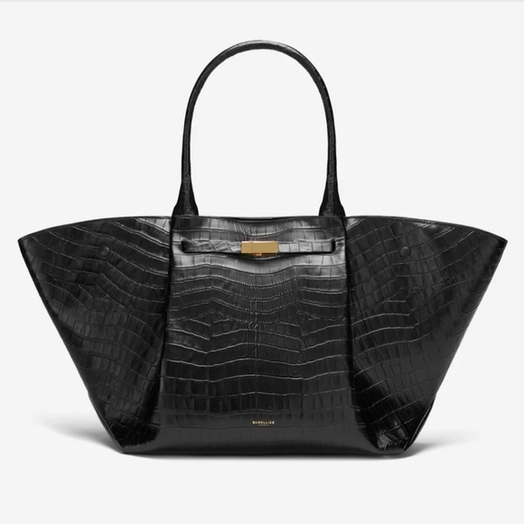 NWT DeMellier New York Black Croc Embossed Leather Large Tote Gold Hardware - Picture 1 of 14